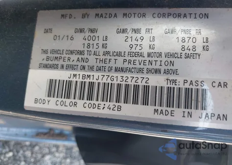 2016 Mazda 3 I Sport z USA, uszkodzony, nr VIN JM1BM1J77G1327272